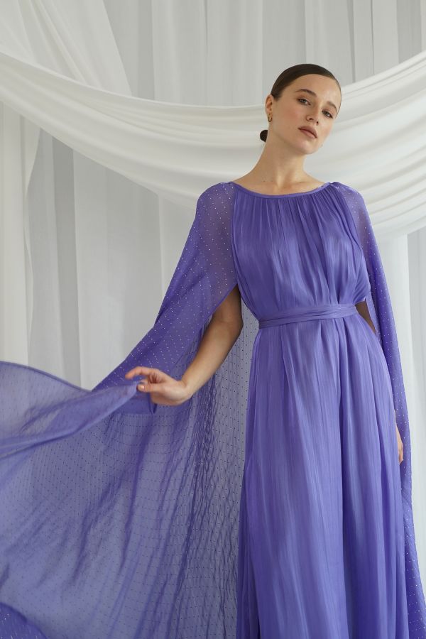 Purple dress with cape sleaves