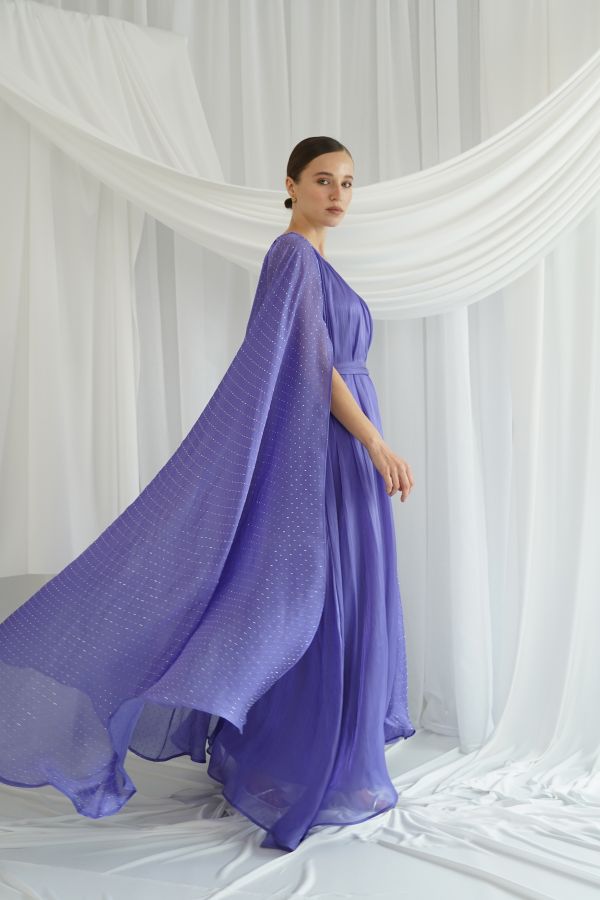Purple dress with cape sleaves