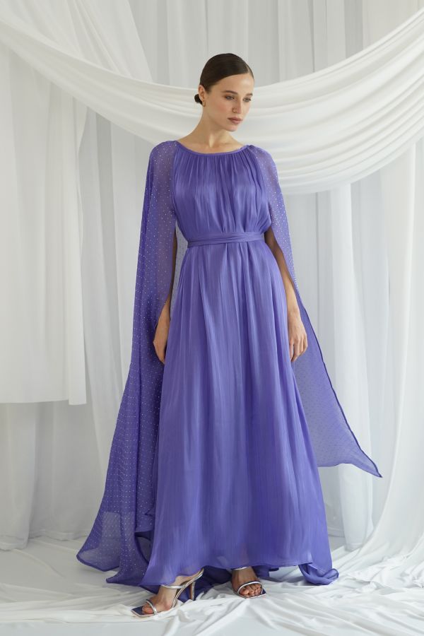 Purple dress with cape sleaves