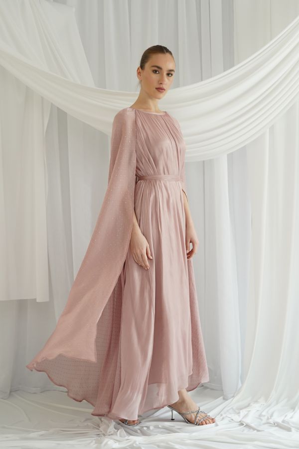 Pink dress with cape sleaves