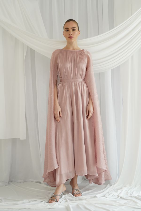 Pink dress with cape sleaves