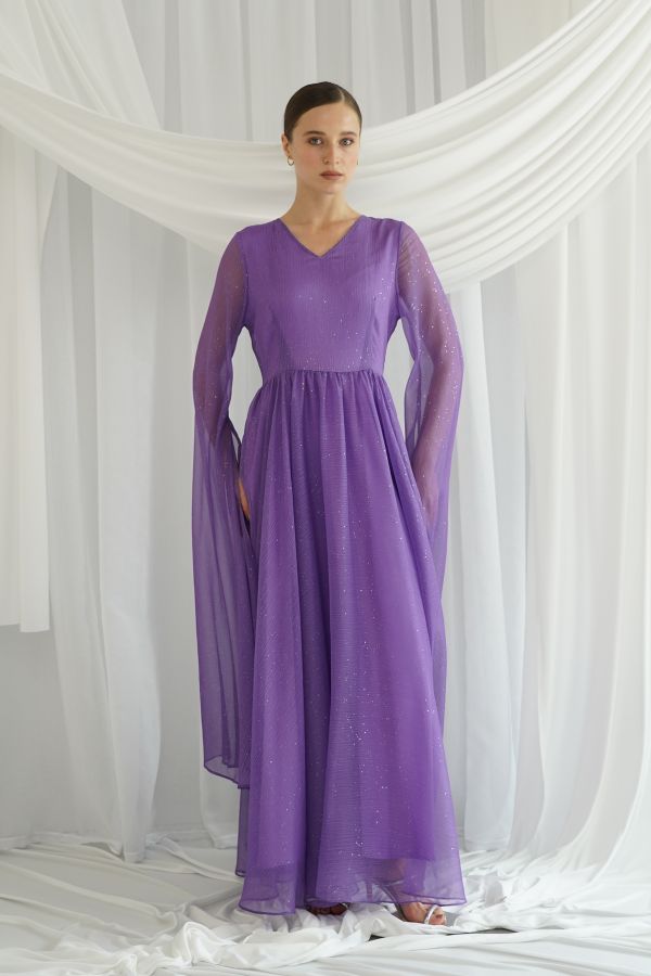 Purple dress with cape sleeves