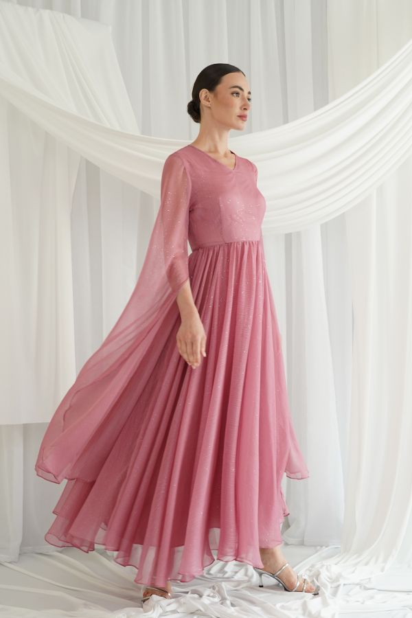 Pink dress with cape sleeves