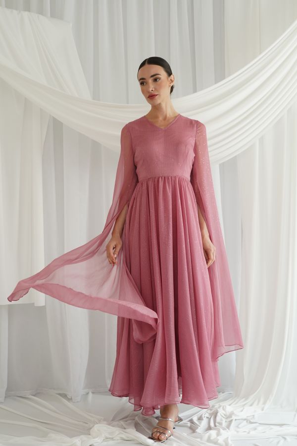 Pink dress with cape sleeves