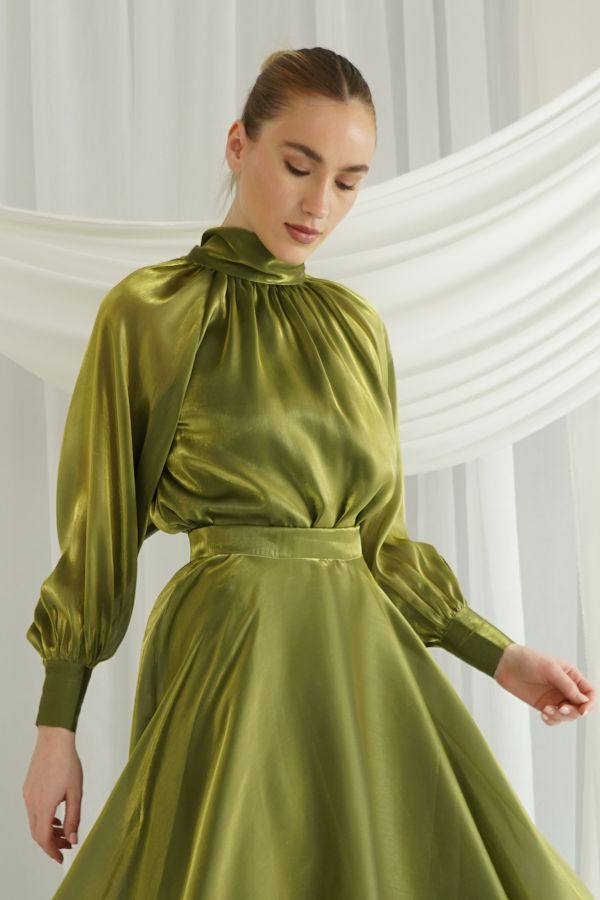 Green organza shirt with back tie