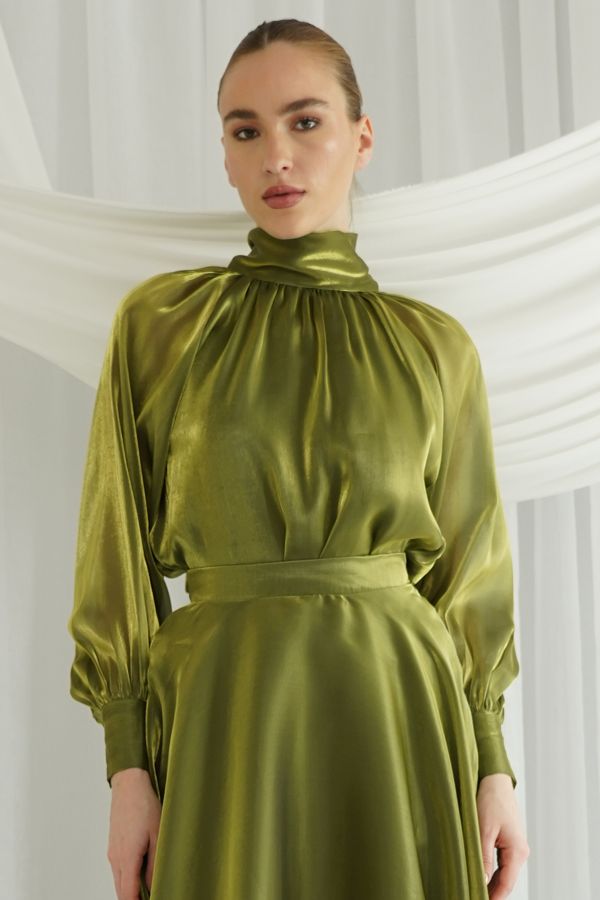 Green organza shirt with back tie