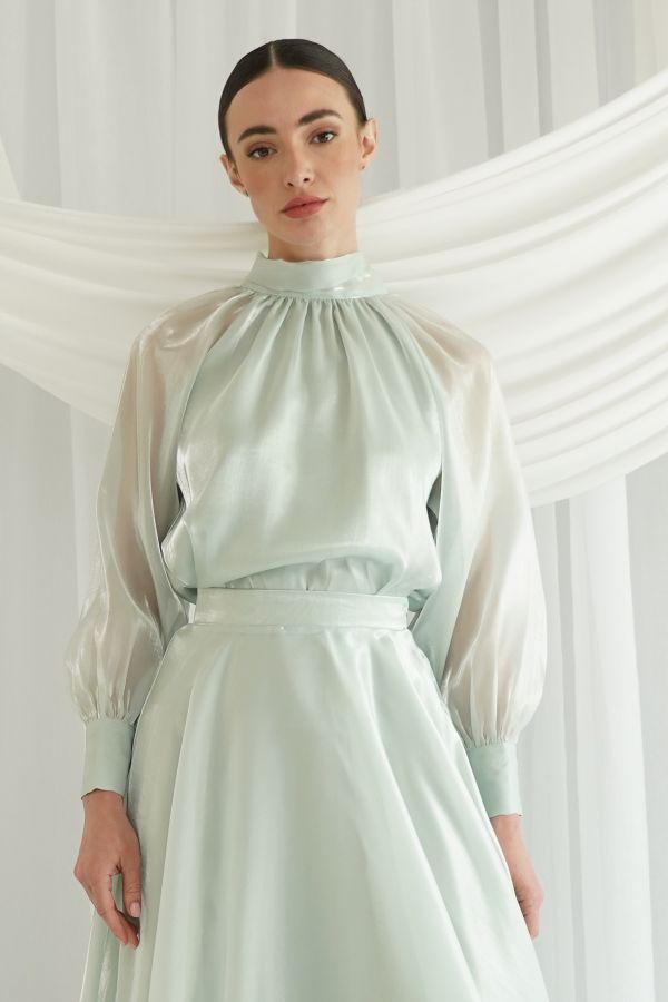 Light green organza shirt with back tie