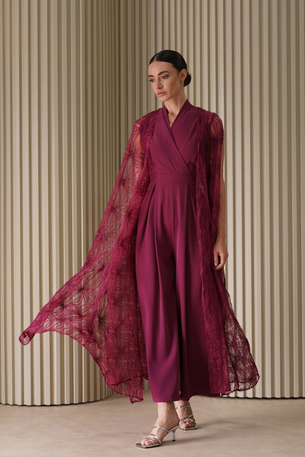 Dark pink embroidered cardigan