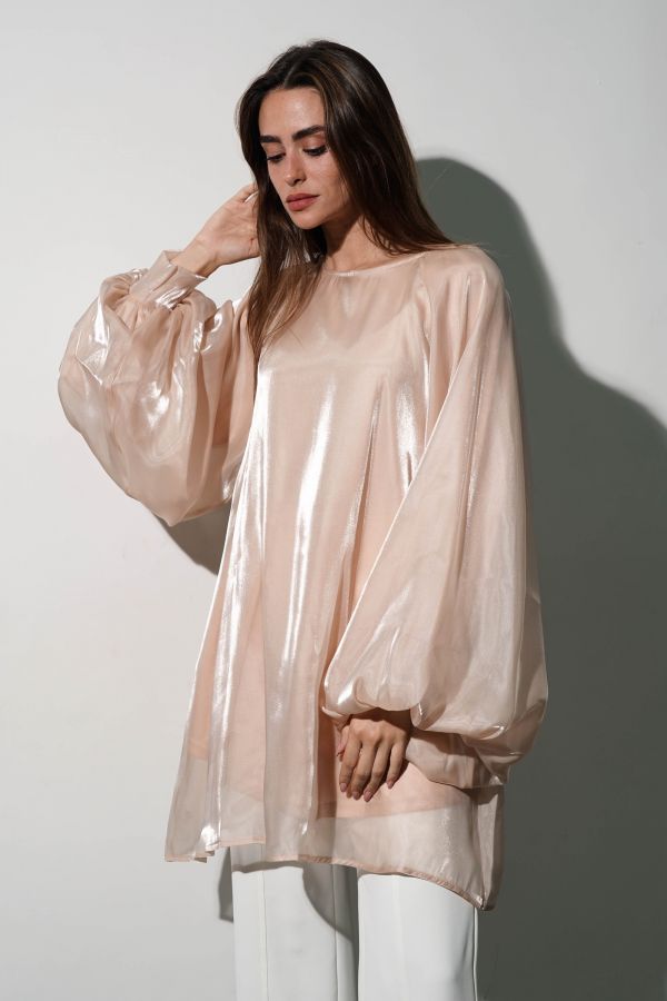Beige Shirt with Oversized Sleeves