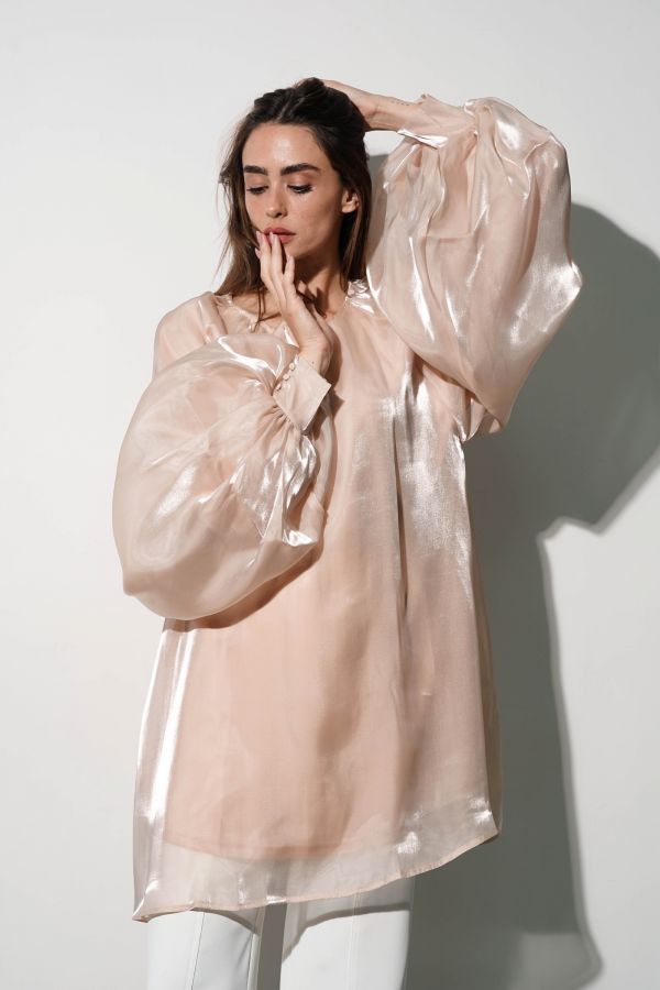 Beige Shirt with Oversized Sleeves