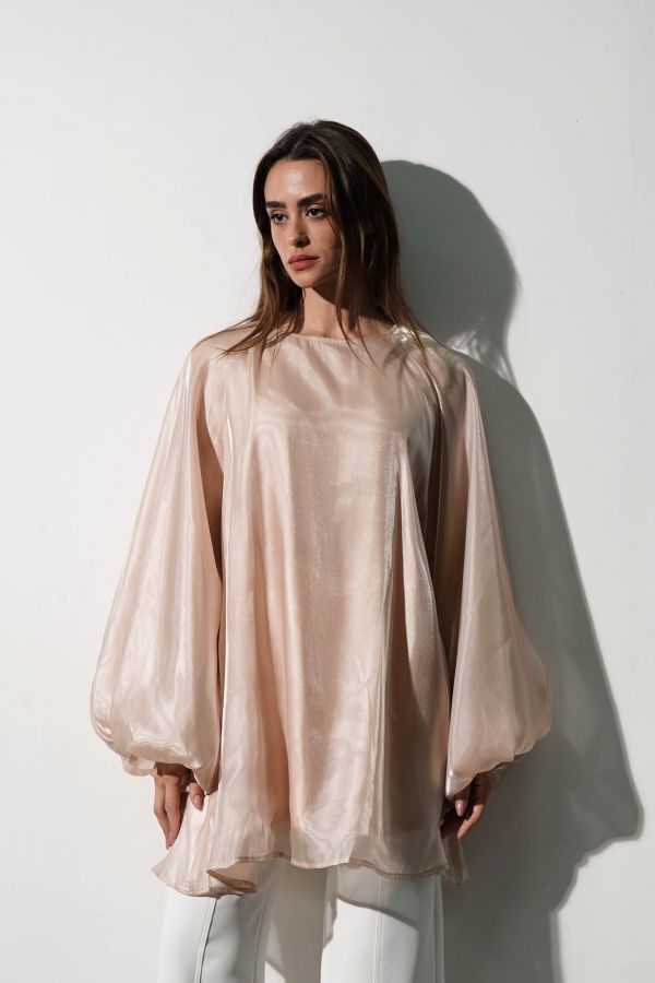 Beige Shirt with Oversized Sleeves