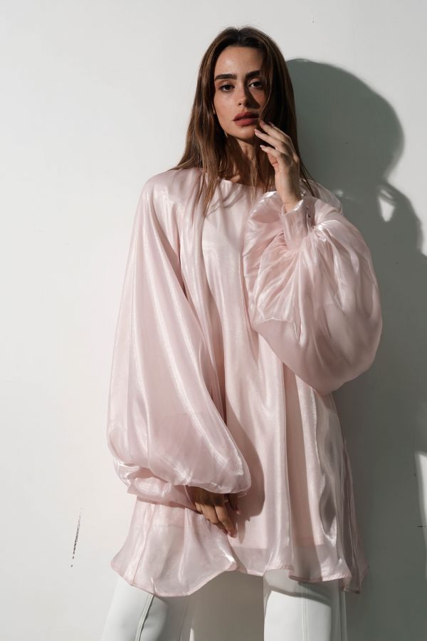 Pink Shirt with Oversized Sleeves