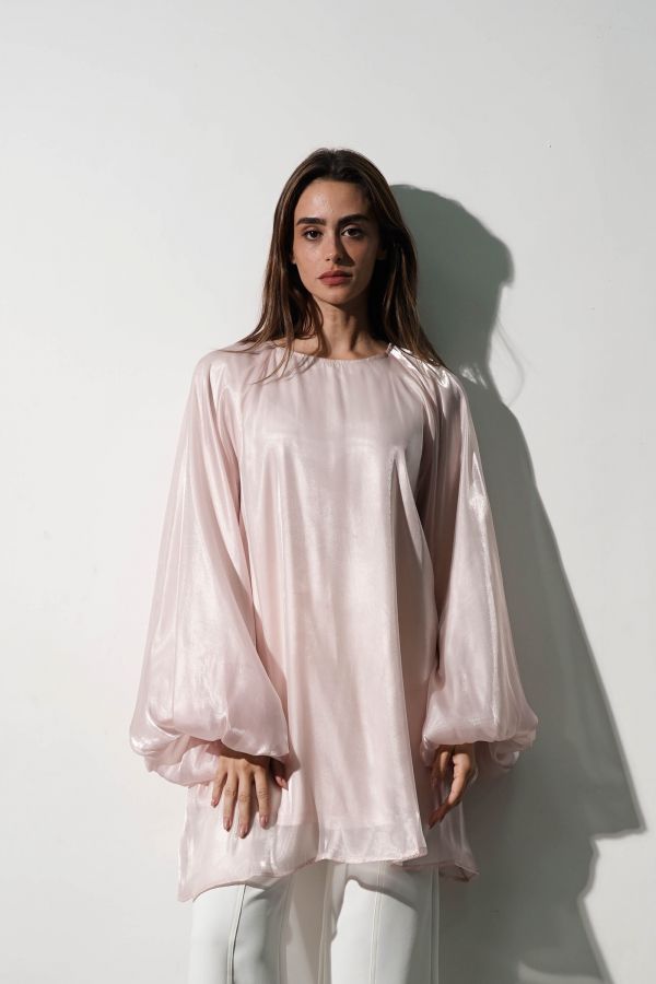 Pink Shirt with Oversized Sleeves